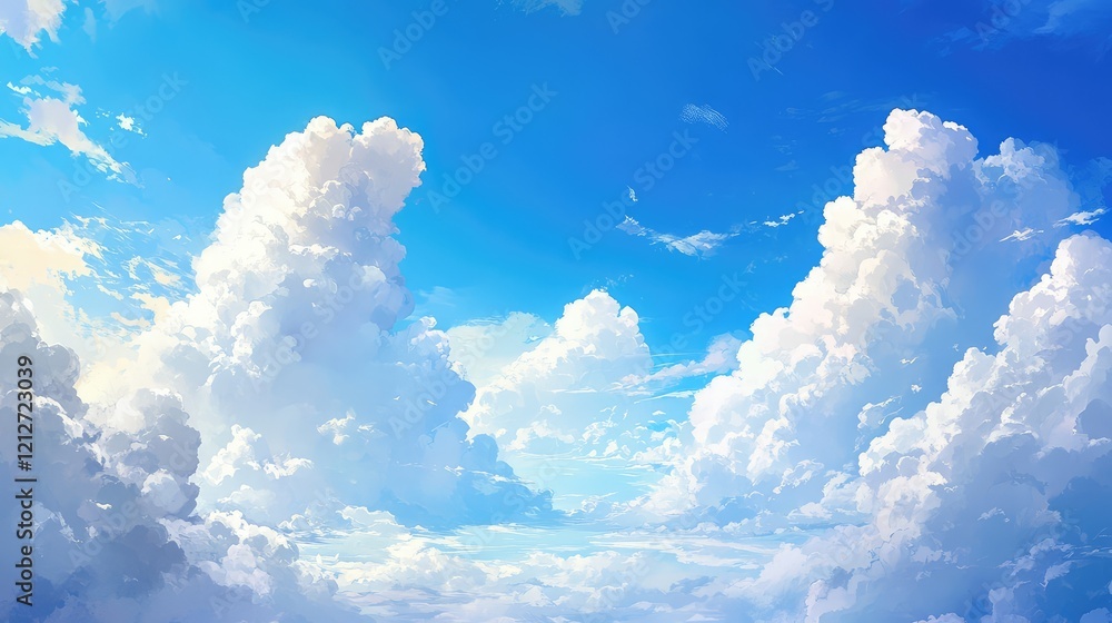 Aufkleber vast azure sky adorned with billowing white cumulus clouds illuminated by sunlight creating a serene