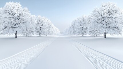 Obraz premium Snowy road through winter trees, serene landscape