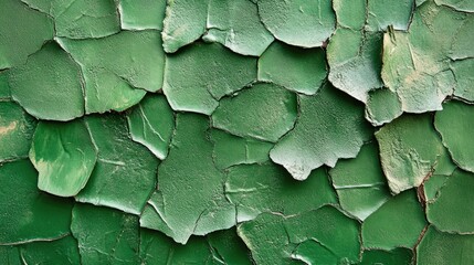 Fototapeta premium Weathered green cement paint with peeling texture showcasing vintage charm and character for design and archival purposes.