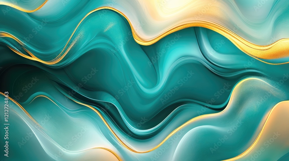 Leinwandbilder Fluid turquoise and golden abstract waves creating a vibrant dynamic texture for artistic and design projects