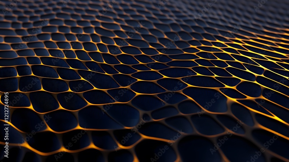 Poster abstract fluid surface with illuminated bubbles and dark background