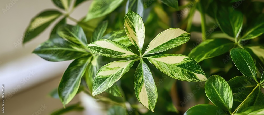 Aufkleber variegated schefflera plant showcasing distinctive leaf patterns perfect for enhancing indoor spaces