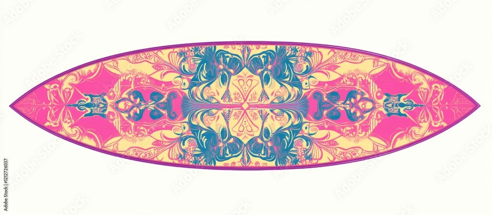 Poster vibrant pink and blue lace pattern surfboard on a light background with a blank space for text ideal