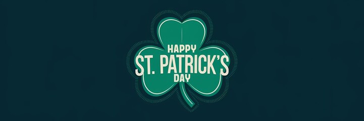 A minimalist Saint Patrick's Day poster design with a dark theme. There's a green shamrock with a white outline. The text "Happy St. Patrick's Day" is written in white, bold letters. 