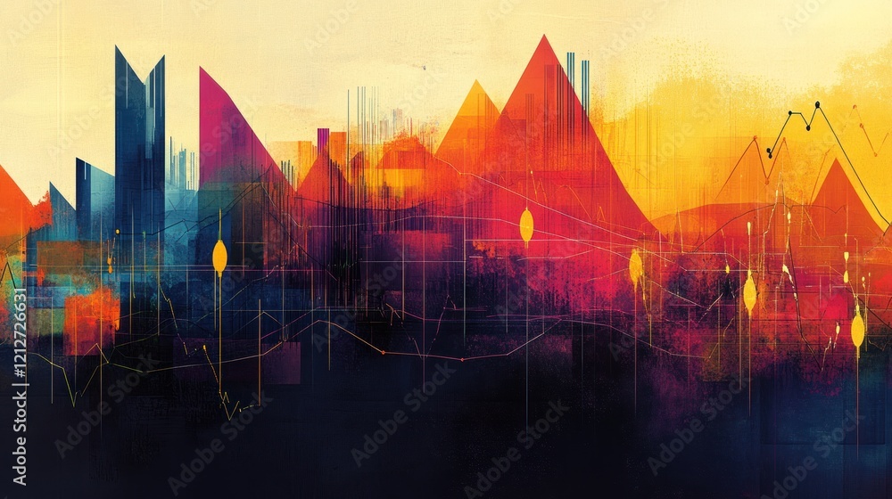 Aufkleber Abstract Cityscape with Graphic Elements and Data Visualization