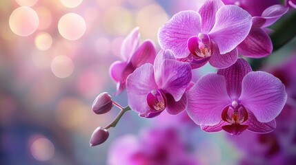 Fototapeta na wymiar Vibrant purple orchid bouquet with soft bokeh background showcasing elegance and beauty of nature in floral arrangement design