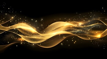 Obraz premium Abstract Golden Wave Design with Shimmering Lights and Stars