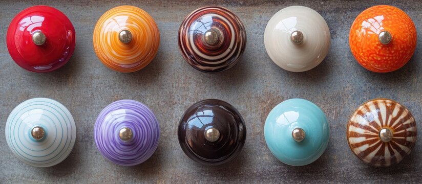 Colorful vintage porcelain knobs in various shades ideal for home decor and furniture restoration enhancing aesthetic appeal and charm