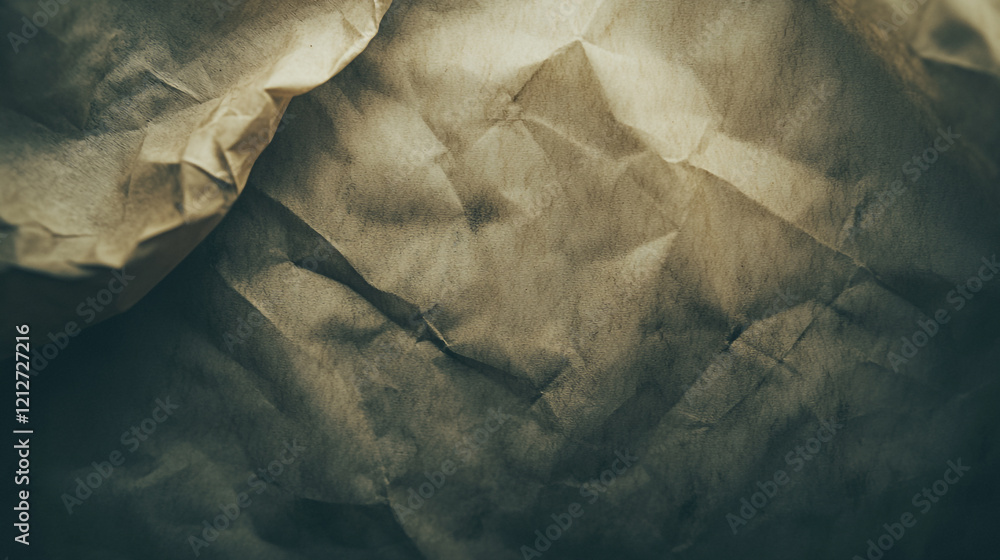 Poster textured surface of crumpled paper illuminated by soft light in a dim environment