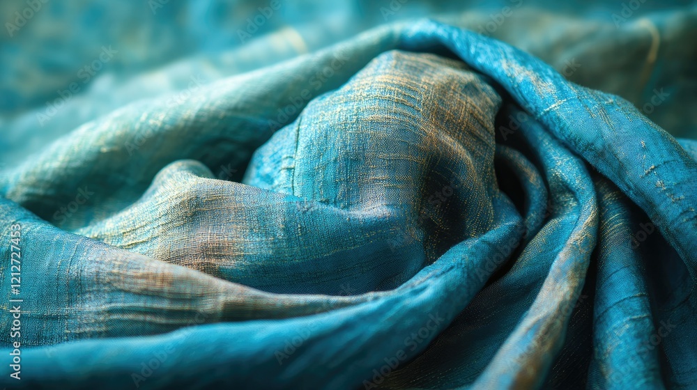 Aufkleber luxurious turquoise silk fabric elegantly folded creating a beautiful textile backdrop for interior 