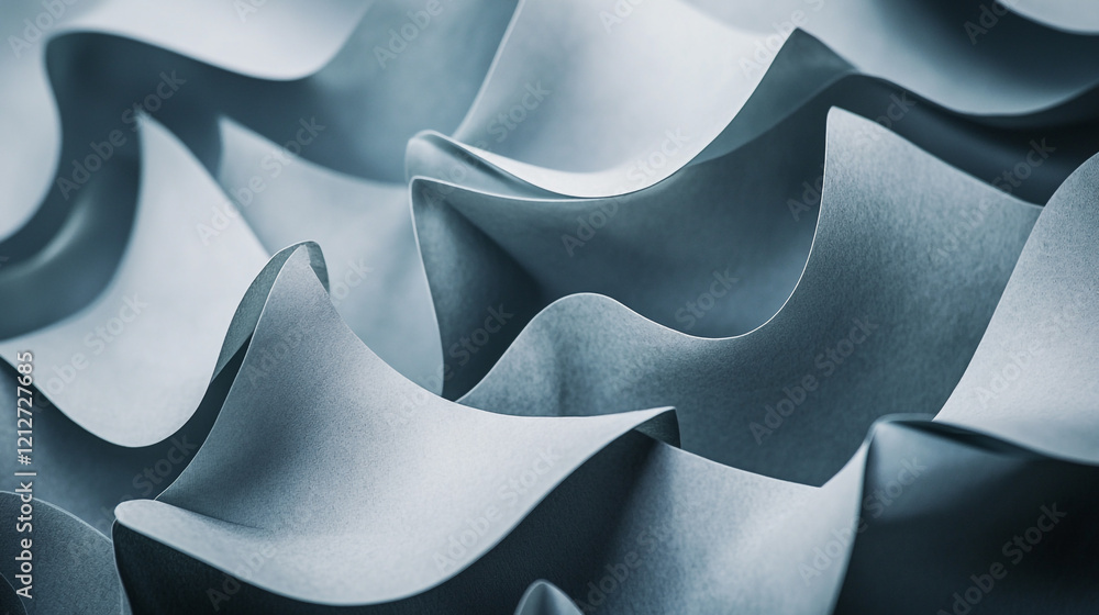Poster intricate folds and waves of textured gray material capture light and shadow playfully