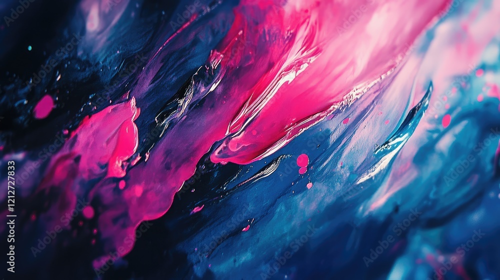Poster vibrant abstract painting with dynamic strokes showcasing pink and blue hues on canvas for artistic 