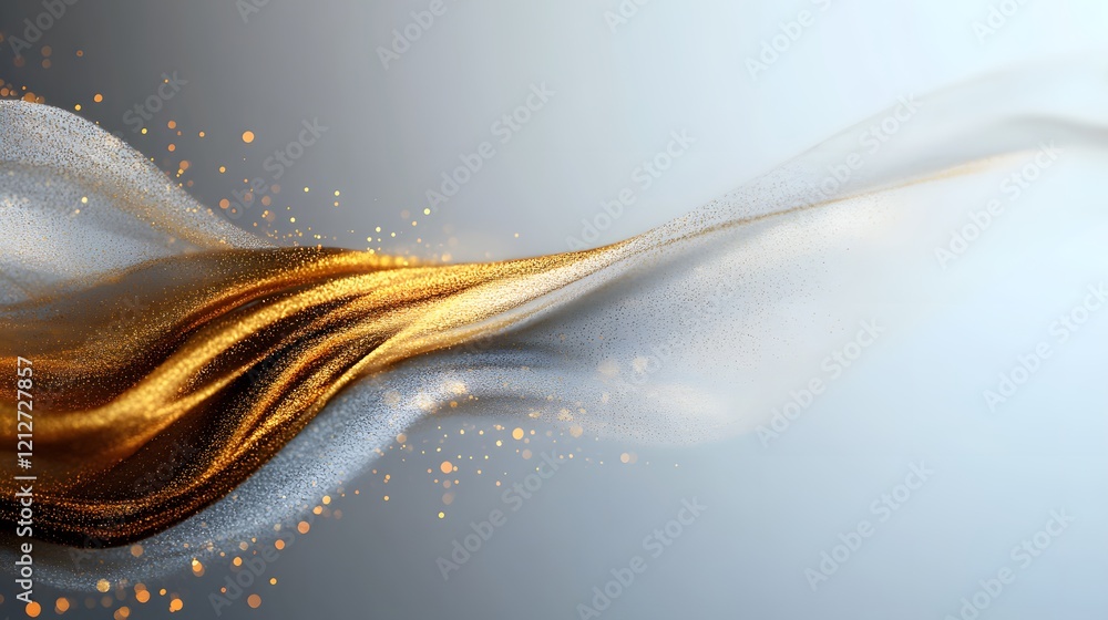 Poster abstract fluid gold wave with sparkles on soft gradient background