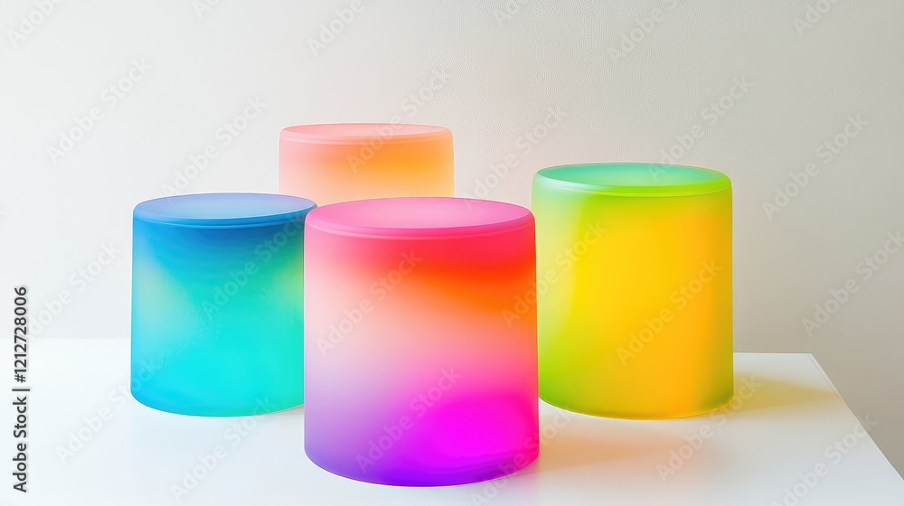 Poster Neon gradient stools in vibrant colors creating a dynamic and modern interior decor piece suitable for various design settings