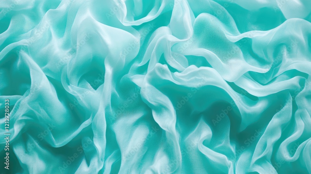 Poster Flowing turquoise fabric with soft waves creating a serene and elegant background ideal for textile and design applications