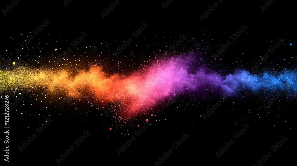 Poster Colorful Powder Explosion in Abstract Background Creating a Vibrant and Dynamic Artistic Effect Against a Dark Backdrop