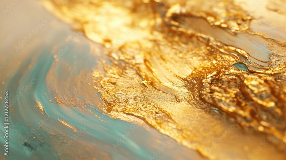 Aufkleber Dynamic abstract artwork with golden brush strokes and textured details creating a rich blend of colors and depth for modern decor and design.
