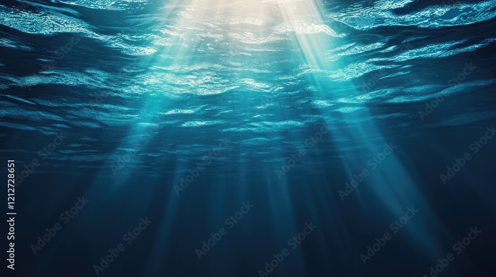 Poster luminous turquoise sea beneath the surface with sunlight rays shining through water creating a tranq