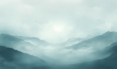 Naklejka premium Overcast sky with soft white clouds scattered across a blue-gray background, grey cloud, foggy atmosphere, misty landscape