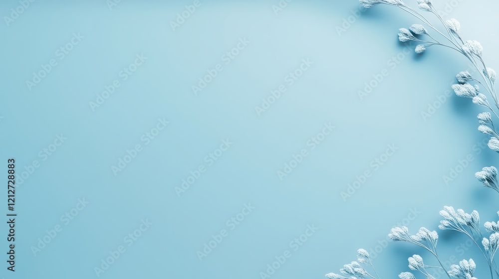 Poster a serene blue background features a delicate white flower, creating a calming and harmonious visual 