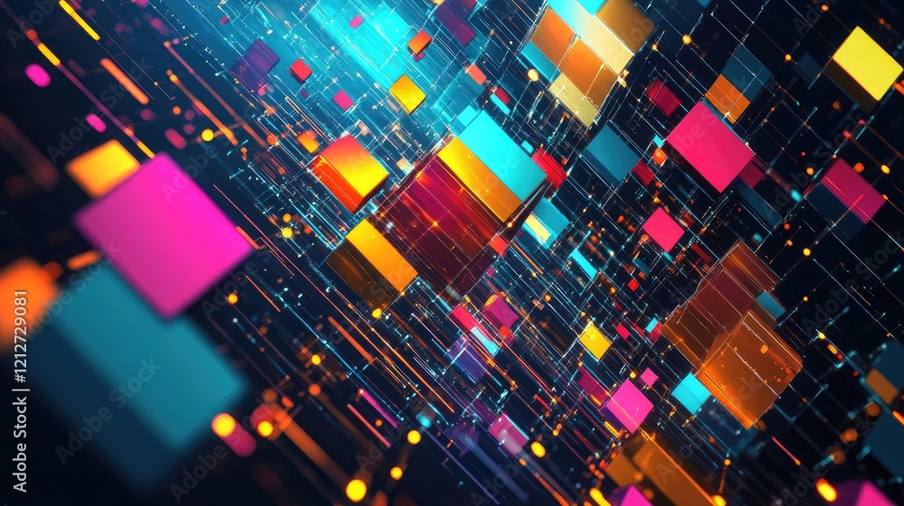 Aufkleber colorful geometric abstract background with vibrant blocks and dynamic lights in a digital space rep