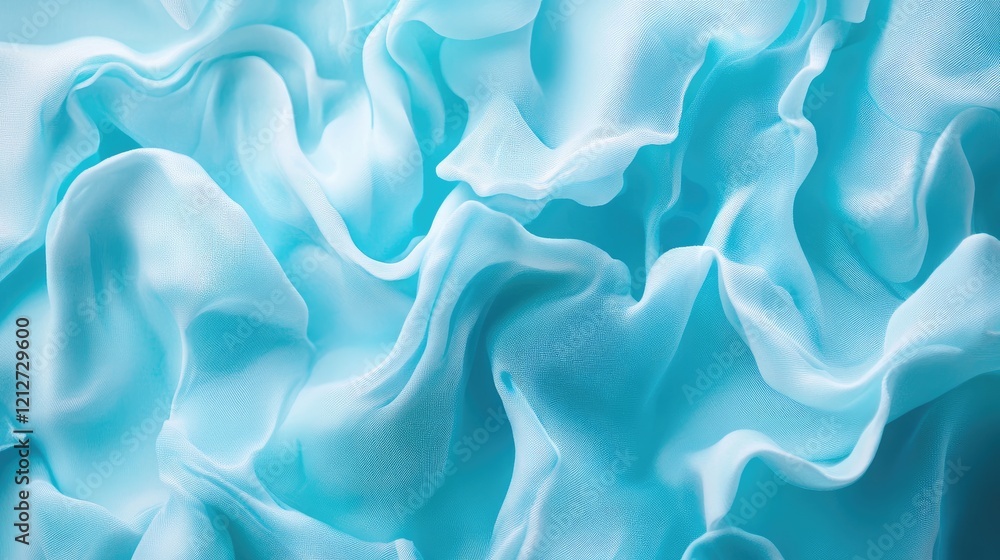 Poster Turquoise fabric texture with flowing waves creating an elegant and floral appearance suitable for fashion and interior design backgrounds