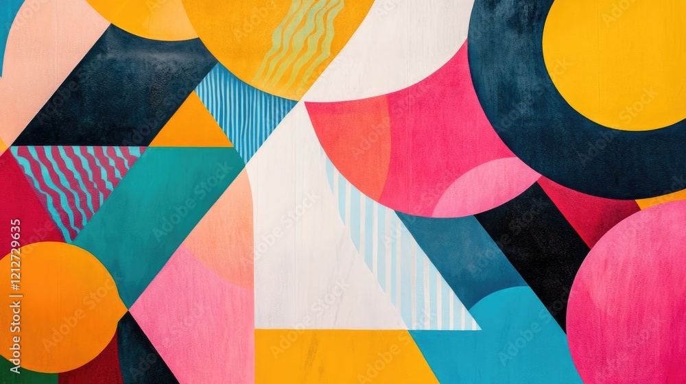 Poster colorful geometric abstract composition featuring circular shapes and vibrant patterns in a harmonio