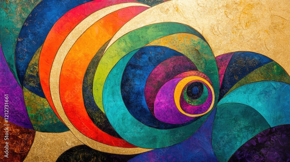 Poster Colorful abstract swirls with gold accents creating a vibrant and dynamic visual experience ideal for modern art contexts