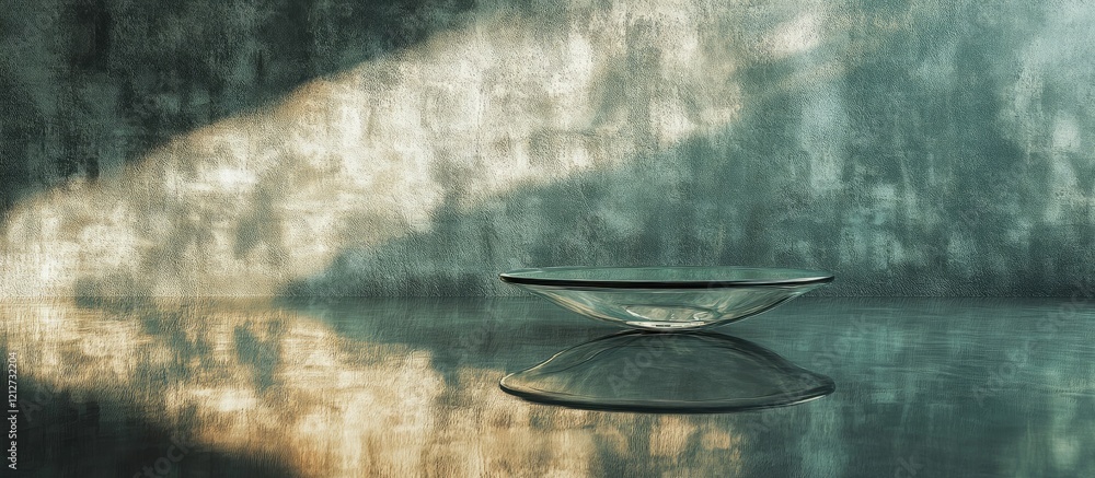 Poster intriguing optical illusion of a glass surface reflecting soft light and textures against a wall cre