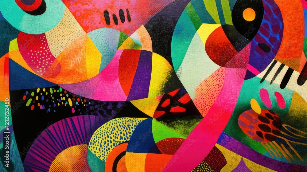 Fototapete Colorful abstract design with vibrant neon hues and dynamic shapes creating an energetic visual experience in three dimensions