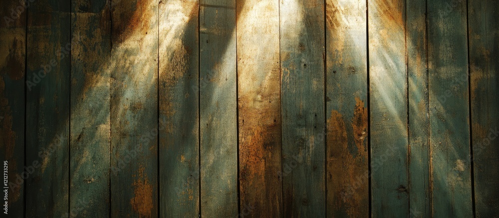 Aufkleber warm rays of light illuminating a rustic wooden wall creating an inviting and tranquil ambiance for 