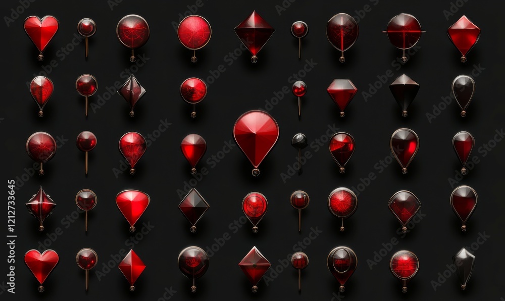 Aufkleber red push pin map pointer icon set for web design and navigation