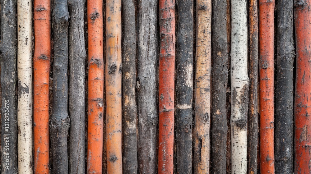 Poster vertical arrangement of various colored tree bark textures suitable for backgrounds and wood design 