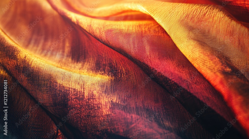 Poster Abstract fabric texture with warm tones illuminated by sunlight creating a vibrant and dynamic visual effect suitable for various designs