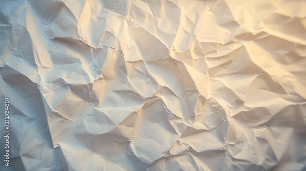 Poster crumpled paper texture showcasing intricate folds and shadows in soft lighting
