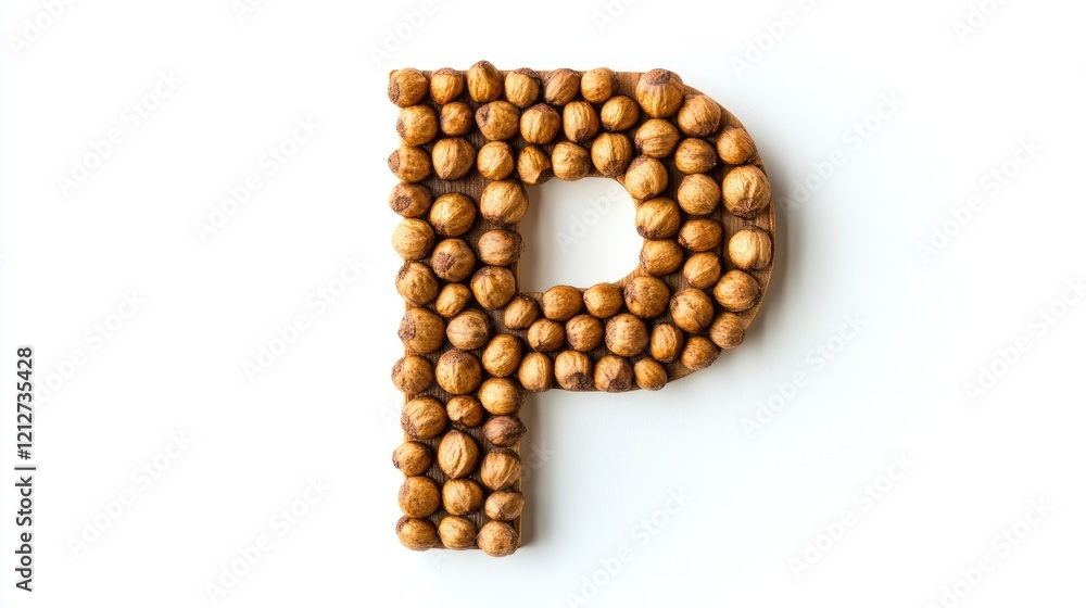 Aufkleber cedar nuts arranged to form the letter p representing organic ingredients for a healthy diet and nut