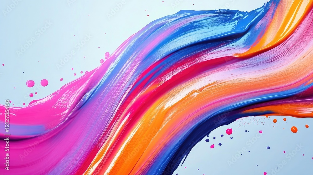 Poster dynamic colorful abstract art with vivid brush strokes and paint splatters on light background