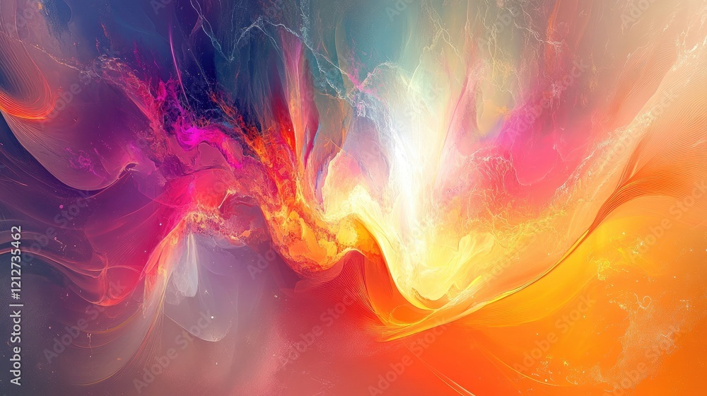 Poster Colorful Abstract Art with Dynamic Swirls and Fluid Shapes Creating a Sense of Energy and Motion in a Vivid Composition