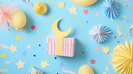 Fototapeta premium Festive Gift with Moon and Stars on Blue Background