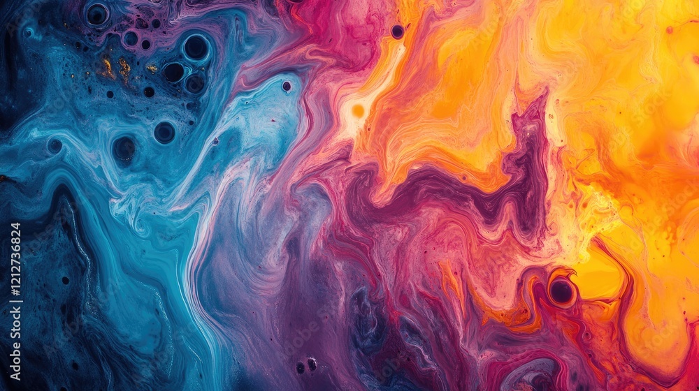 Poster Dynamic abstract composition featuring vivid colors and fluid shapes creating an energetic visual experience.