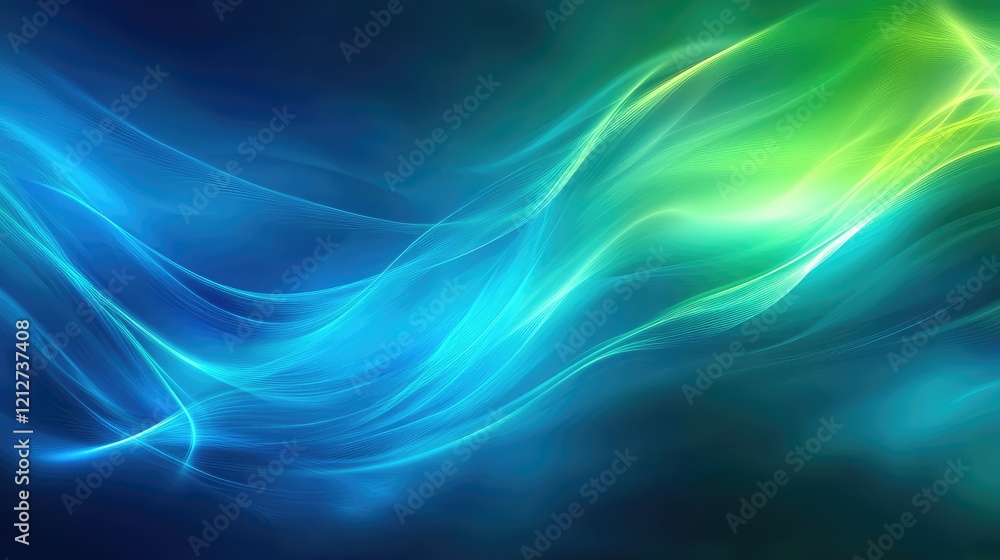 Poster luminous blue and green flowing ocean abstract background with soft light waves and fluid motion in 
