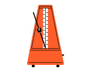 Hand drawn cute cartoon illustration of metronome. Flat vector steady pulse device in colored doodle style. Rhythm or beat sticker, icon. Vintage music clock. Sound timer. Isolated.