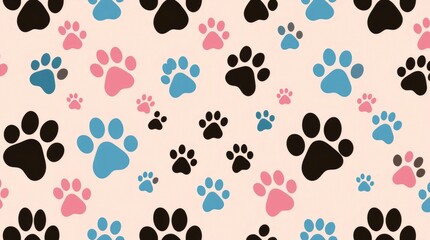 Fototapeta premium Playful Paw Prints: A Charming Pastel Pattern Design