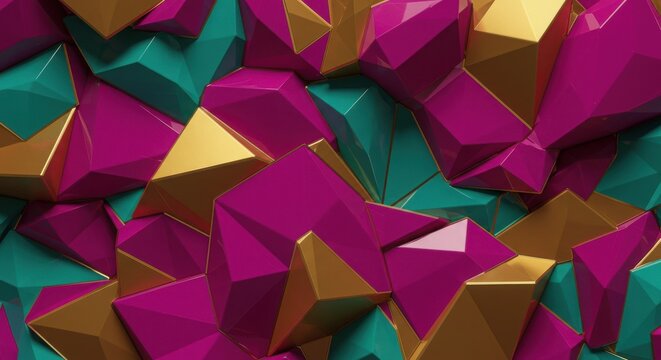 Abstract Geometry: An alluringly vibrant and visually stimulating abstract background with a mesmerizing array of  faceted geometric shapes in contrasting hues of vibrant purple, turquoise.