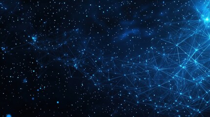 Dark blue background featuring numerous interconnected lines creating a network pattern