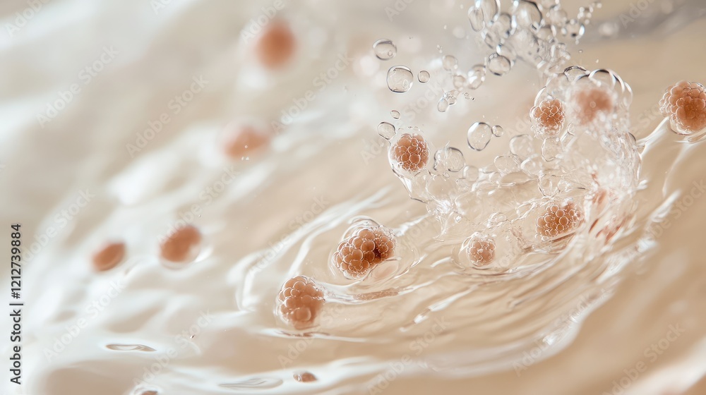 Poster Vitiligo particles dispersing in clear water creating a serene and organic visual effect highlighting texture and movement in fluid dynamics