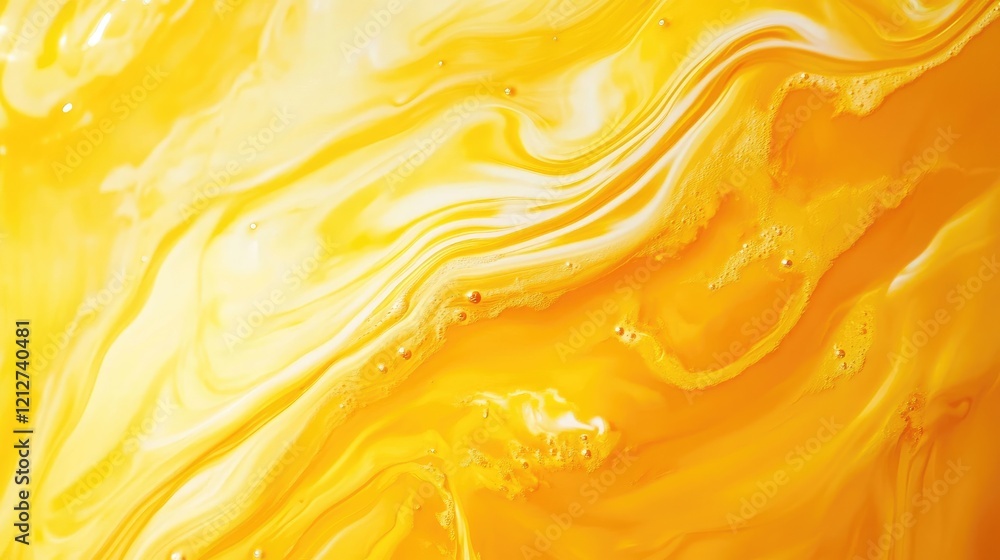 Poster bright yellow abstract liquid texture with swirls and bubbles creating artistic patterns suitable fo