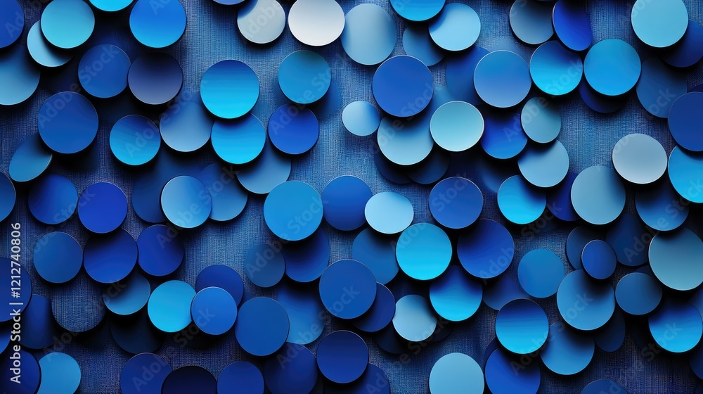 Fototapete Vibrant blue circles overlapping in a dynamic grid pattern on a textured blue background creating a modern abstract visual composition.