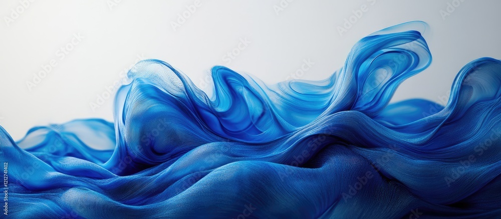 Poster vibrant blue epoxy resin art flowing elegantly on canvas with soft curves and gradients offering bla