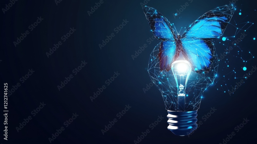Poster light bulb with a butterfly and molecular structure representing creativity and innovation concept